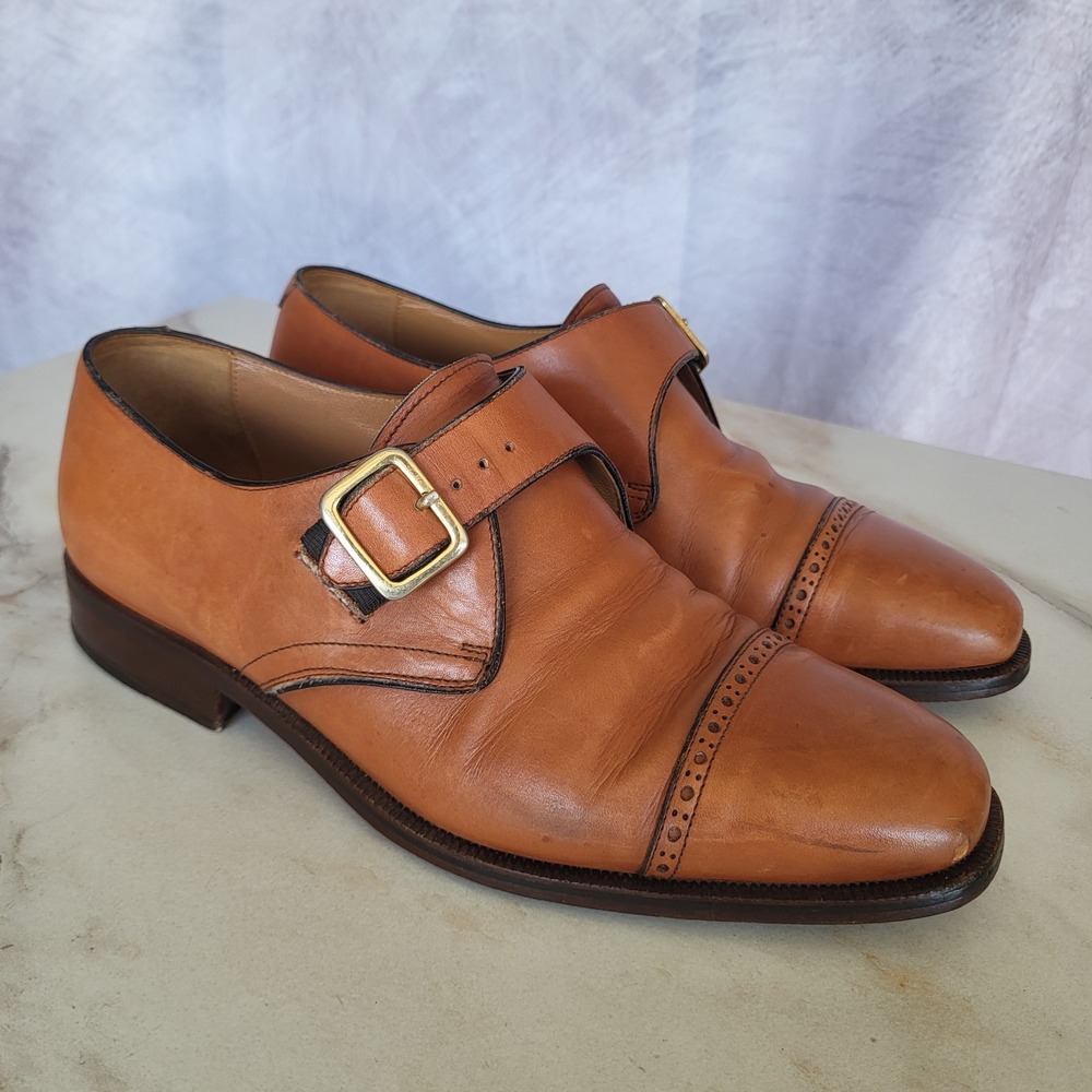 Alcaudio Bevilacqua Cap Toe Monk Strap Oxfords Tan Men's Size 42/9